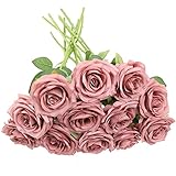 NEVISI Artificial Rose Flower 12Pcs Dusty Rose Rose Fake Rose Silk Rose Real Looking Fake Flowers...