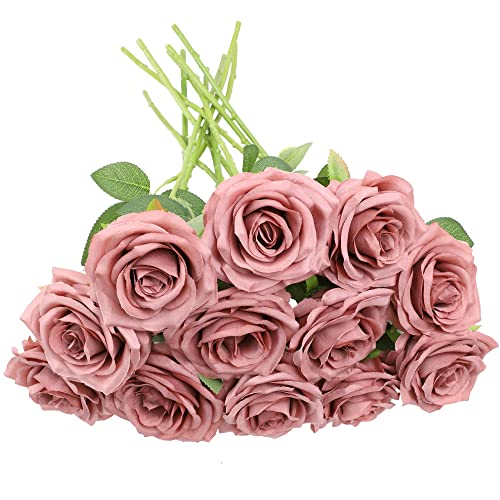 NEVISI 12 rosas artificiales de seda de aspecto real con tallos para manualidades, ramos de boda, mesas, centros de mesa, arreglos florales, decoración de festivales