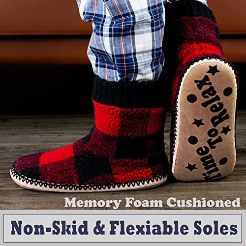 Men's Warm Up House Boots, Thick Fuzzy Sherpa Fleece Winter Moccasin Socks Non-slip Soles, Cozy Soft Comfy Indoor Shoes Rubber Grippers3