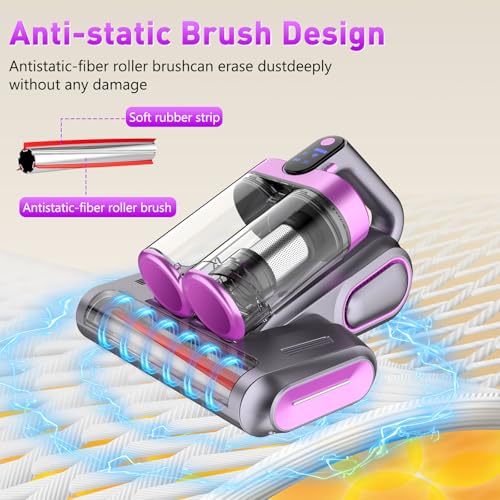 Tiazhan Milbensauger für Matratzen, 16Kpa Matratzenreiniger mit 253,7nmUV-C-Licht, 30.000U/min Bürstenwalzenrotation, HEPA-Filter& Doppelte Staubboxen, Matratzensauger für Betten, Sofas und Tierhaare