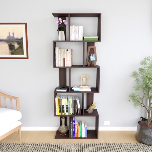 Image of ESTANTERIA Cube Book Shelf Wooden Engineer Wood Book Rack for Study Room 5 Tier Corner Rack Storage Organizer Modern Book Display Showcase Stand for Library, Living Room,Office(Wenge)
