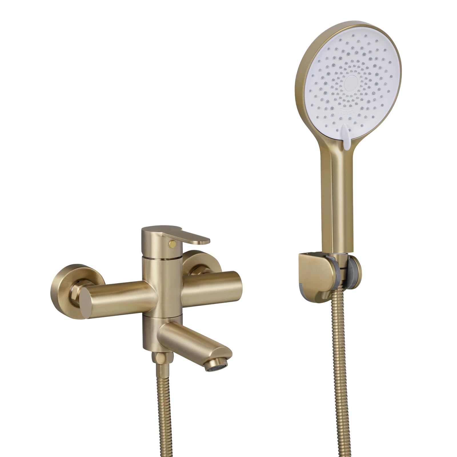 PHASAT grifo de bañera con ducha de mano de acero inoxidable juego de ducha de pared grifo de bañera de baño oro caño giratorio de 90 ° PTBG04E