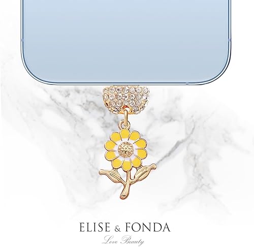 Miniatura 4 de ELISE & FONDA CP627 Puerto de carga USB cristal anti polvo enchufe pequeño girasol teléfono encanto para iPhone 14131211XS MAXXRX8 Plus76S8SE iPad