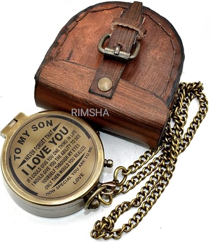 Brújula de bolsillo grabada Rimsha en caja de cuero, regalo significativo para hijo en ocasiones especiales miniatura 4