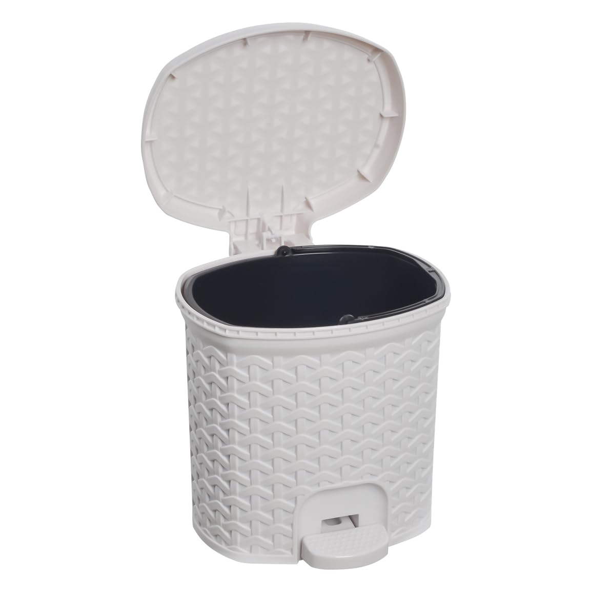 Poubelle à Pédale 11L Blanc Keeeper Tjark - Design Rotin Plastique, Moderne, Pour Cuisine Salle De Bain