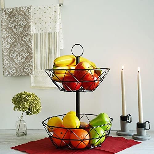 VILDE Metal Fruit and Vegetable Basket | Storage Basket | Fruit Cake Stand | Geometric Loft Style | Black Industrial Bowl