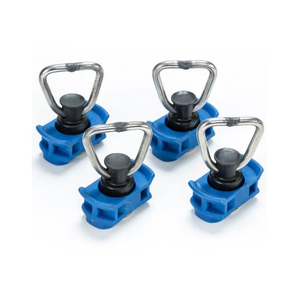 LOADCARE Single Fitting für Airlineschienen – Kunststoff Endbeschlag mit Federmechanismus – Zurröse für Zurrschiene – passend für Camper, PKW, LKW & Anhänger – stabil & schienenschonend (Blau, 4)