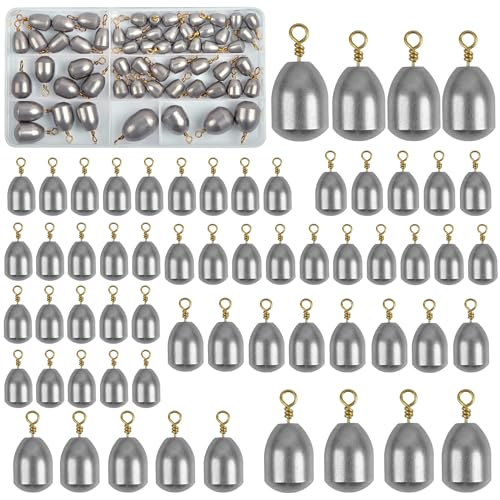 Fishing Weights Kit,60pcs Assorted Bass Casting Weights Iron Fishing Weight Water Drop Bell Sinkers...