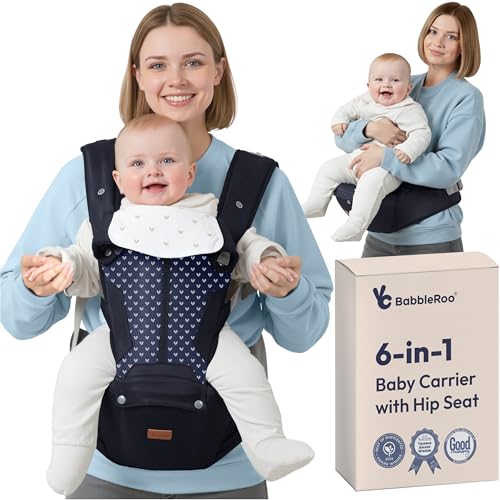 Image of BabbleRoo Grow Carrier – Safety-Certified 6-in-1 Toddler & Baby Carrier with Hip Seat, Ergonomic & Adjustable Toddler Carrier 7-50 lbs with Hip Support, Hood for Sun Protection, Newborn to Toddler