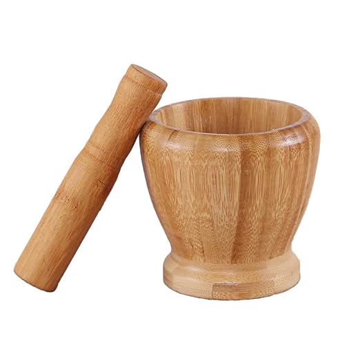 ABOOFAN Bamboo Mortar and Pestle Set Light Brown 9.5X9.5X9.5cm