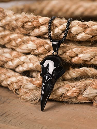 HAQUIL Stainless Steel Raven Skull Pendant Necklace, Box Chain, Gothic Punk Biker Raven Jewelry Gift for Men and Women2