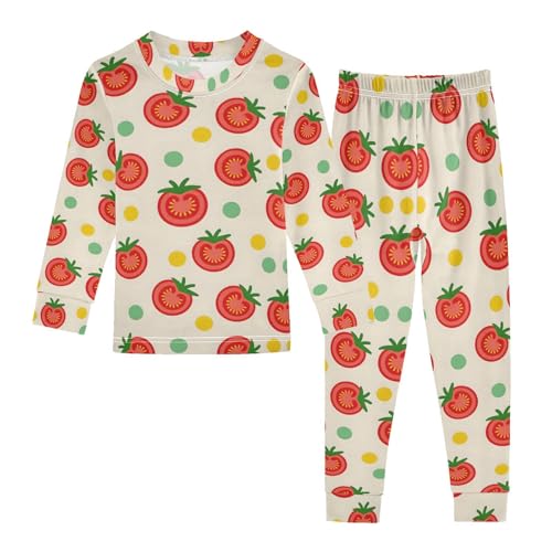 ALAZA Yellow Tomato Polka Dot Pajamas Long Sleeve Sleepwear 2-Piece Pajama Set