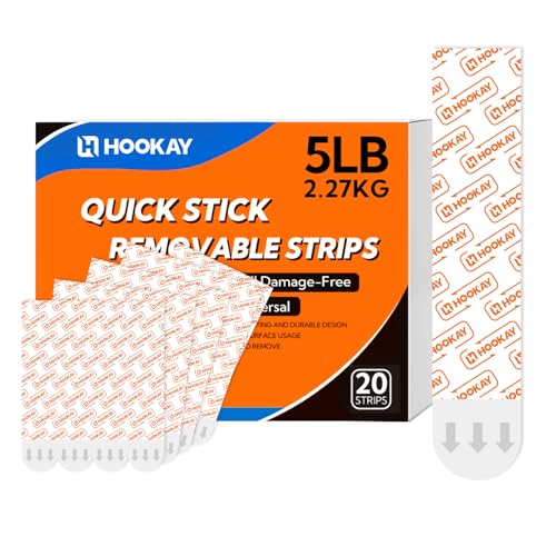 Image of hookay Upgrade Large Refill Adhesive Strips for Indoor Wall Hooks, Damage-Free Hanging, No Tools Removable Adhesive Strips for Large Decor, Living Spaces & Bathroom, 20 White Strips