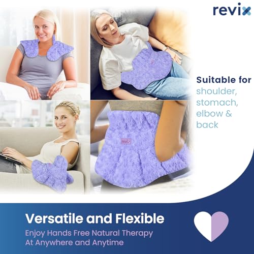 Image of REVIX Microwave Heating Pad for Neck and Shoulders Back, Microwavable Heated Neck Wrap Warmer with Moist Heat, Lavender Aromatherapy Hot and Cold Pack