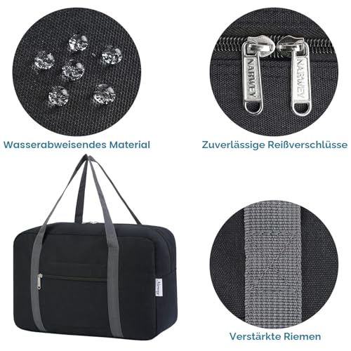 Narwey 20L Ryanair Handgepäck 40x30x20, Klein Sporttasche Faltbare Reisetasche Handgepäck Tasche Flugzeug für Damen, Travel Bag Weekender Herren (Schwarz) 5