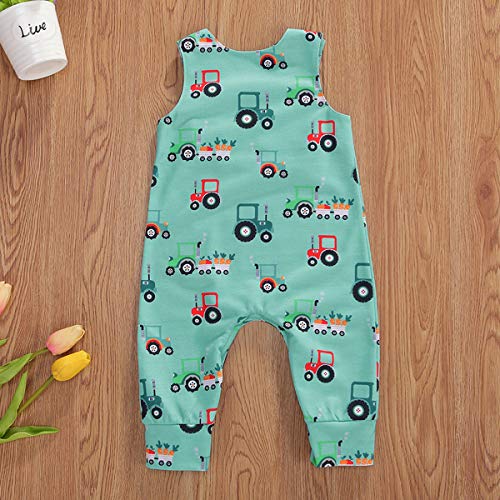 Arvbitana Newborn Toddler Baby Girl Boy Sleeveless Cartoon Romper Bodysuit Jumpsuit Animal One Piece Outfit Summer Clothes (A-Sky Blue Tractor, 2-3T) #TOP2