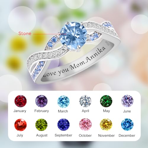 925 Sterling Silver Personalized Mother Rings with 2 Birthstones,Custom Engraved Promise Ring for Women,Gift for Mom,Grandma,Wife Mother's Day Valentine's Day Birthday2