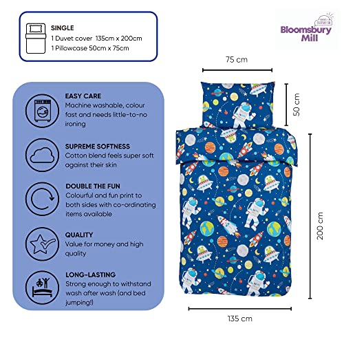Bloomsbury Mill - Weltraum, Rakete & Planet - Bettwäscheset für Kinder - Bettbezug 135cm x 200cm und Kissenbezug für Einzelbett - Image 3