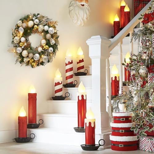 Garveehome 24 In Christmas Wreath With Lights for Front Door, Pre-Lit Christmas Wreath, Battery Operated, Lighted Xmas Door Wreath with Ball Ornaments for Christmas Door Fireplace Decor, Gold & Silver