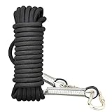 Syiswei Professional 12mm Outdoor Rock Climbing Safety Rope, Diameter 12 mm, 12KN Pull High Strength Accessory Cord Climbing Equipment Rope with 2 Hooks for Hiking, Mountaineering (Black, 20)