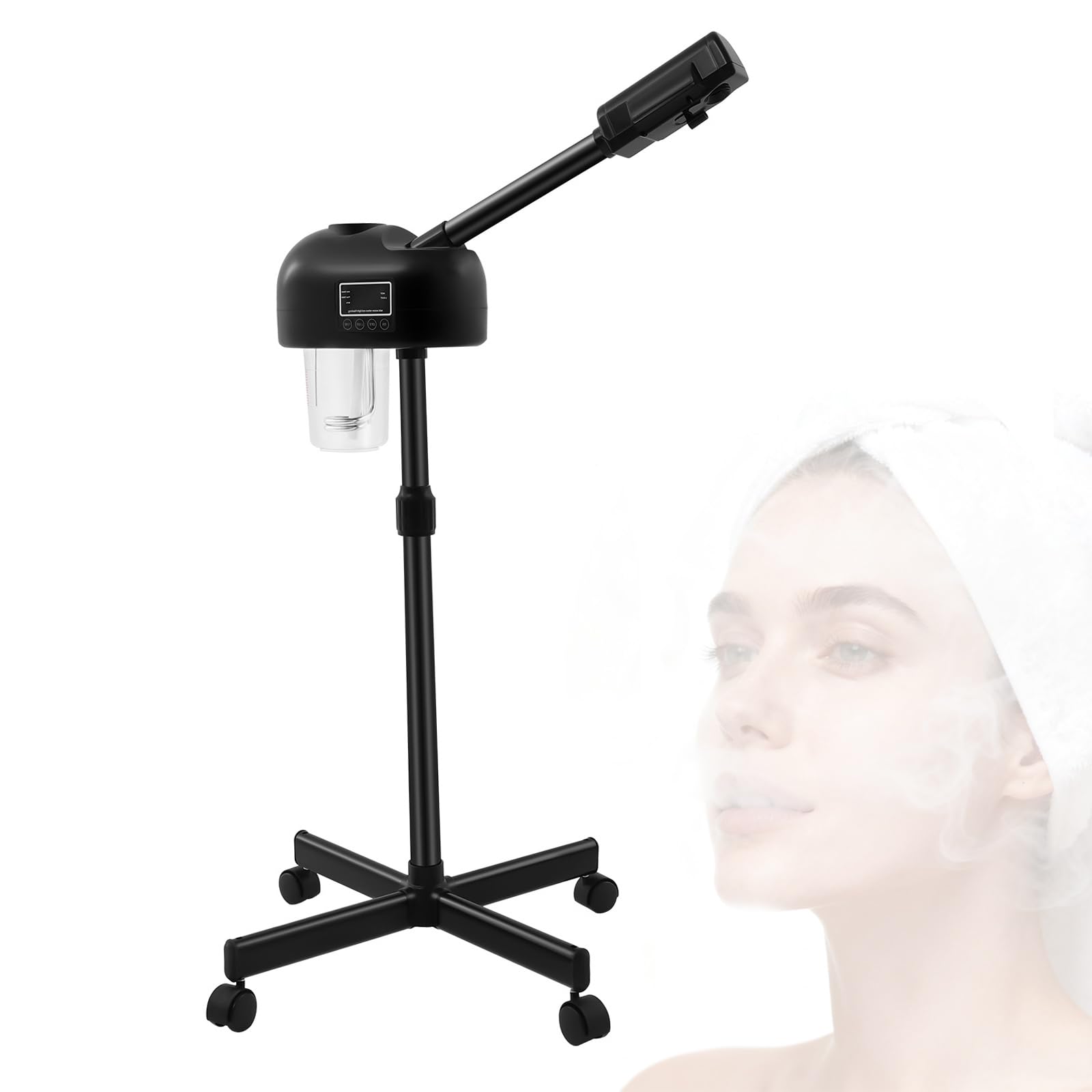 750W Gesichtsdampfer Gesicht Dampfgerät, Professionelle Gesichtssauna mit LCD-Bildschirm, Standing Gesichtsmaschine Höhenverstellbar 58-68cm, für Salon und Zuhause, Schwarz