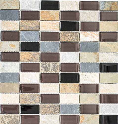 Mosaico piastrelle Transluzent beige marrone grigio nero rettangolare in vetro mosaico Crystal Stein MOS87-1312