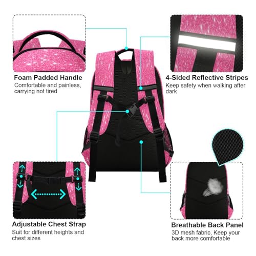 Mochila impermeable rosa con brillo, deportiva y casual miniatura 4
