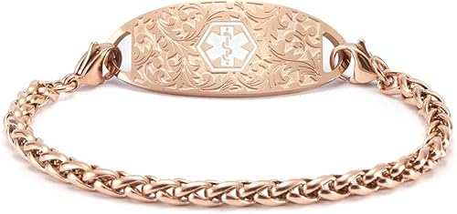 Vista 19 de 4 etiquetas de identificación de pulseras médicas – Etiquetas de identificación de alerta médica de acero inoxidable para pulseras médicas grabadas