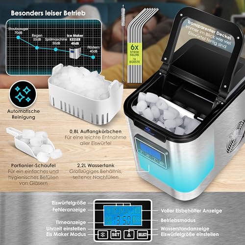 Eiswürfelmaschine Schwarz 12 Kg / 24 H – Selbstreinigender