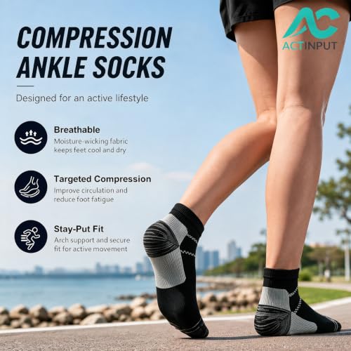Image of ACTINPUT Ankle Compression Socks for Women Men - 5 /7 Pairs Plantar Fasciitis Socks for Athletic, Support, Running