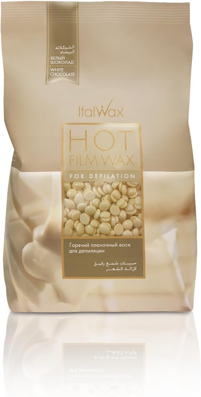 Italwax White Chocolate Hard Wax Beads – 500g (1.1 lbs) – Strip-Free, Vanilla aroma Hair Removal Wax, Gentle on All Skin Types, Ideal for Bikini Line & Underarms, Professional & Home Use