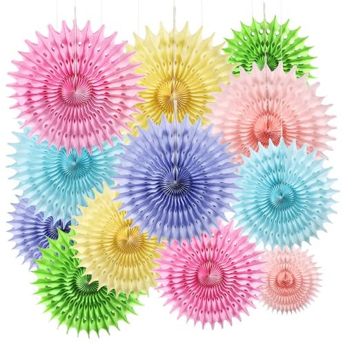 BestoFun Lot de 12 éventails en papier de soie pastel arc-en-ciel - Décorations pour fille - Anniversaire, fête prénatale, mariage BestoFun Lot de 12 éventails en papier de soie pastel arc-en-ciel - Décorations pour fille - Anniversaire, fête prénatale, mariage