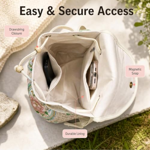 Image of Jursccu Embroidered Backpack Purse for Women Small Canvas Vintage Daypack