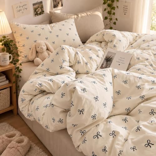 Lanqinglv Bettwäsche 135x200 cm Mädchen mit Schleifen Schwarz Weiß Bettwäsche aus Microfaser… – Ansicht 1
