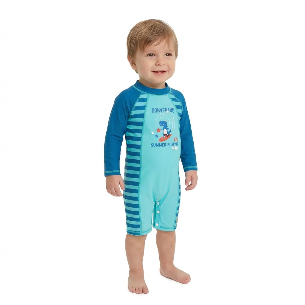 BONVERANO Traje de baño para bebé niño Trajes de baño de una Pieza de Manga Larga Protección UV 50+ Trajes de baño con Cremallera
