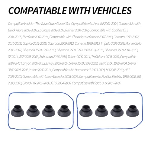 Image of HiSport VS50504R1 Valve Cover Gasket Set VS50250A - Compatible with Chevy Cadillac GMC Hummer Buick Pontiac Saab Isuzu Avanti 1999-2018