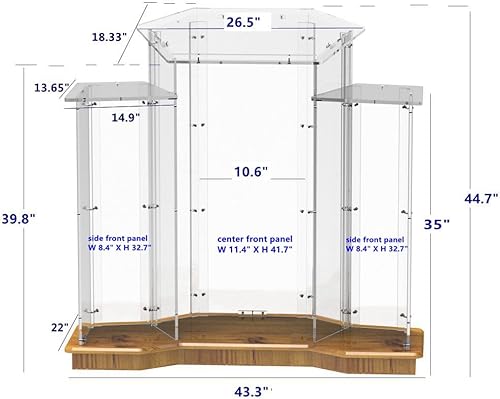 FixtureDisplays® Podium, Wood Base w/Clear Ghost Acrylic, Lectern, Pulpit, 3 Tier Construction - Assembly Required 11909