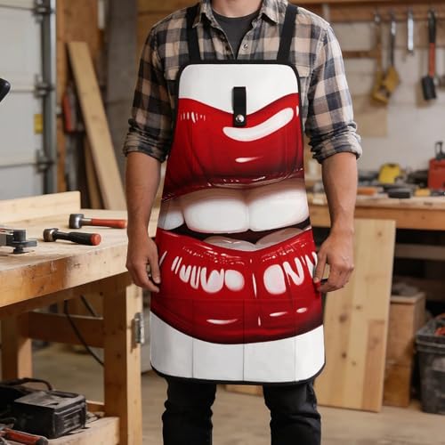 Delantal de trabajo con bolsillos y diseño de labios rojos miniatura 5