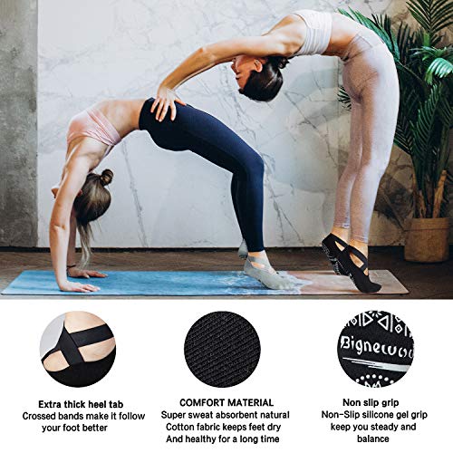 Yoga Pilates Non Slip Skid Socks for women,Anti Slip Grip Socks for Adult Ladies with Strap Sticky US 5-92