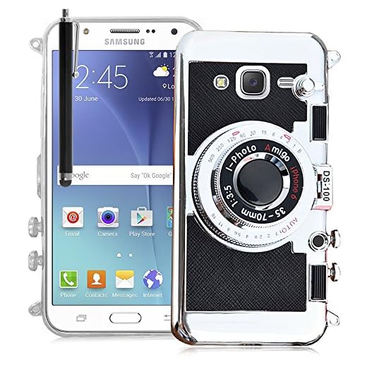 VComp-Shop® TPU silikon mobiltelefon skyddsfodral med kameraskydd design med videostålig funktion och sminkspegel för Samsung Galaxy J5 SM-J500F + stor pekpenna – SCHWARZ