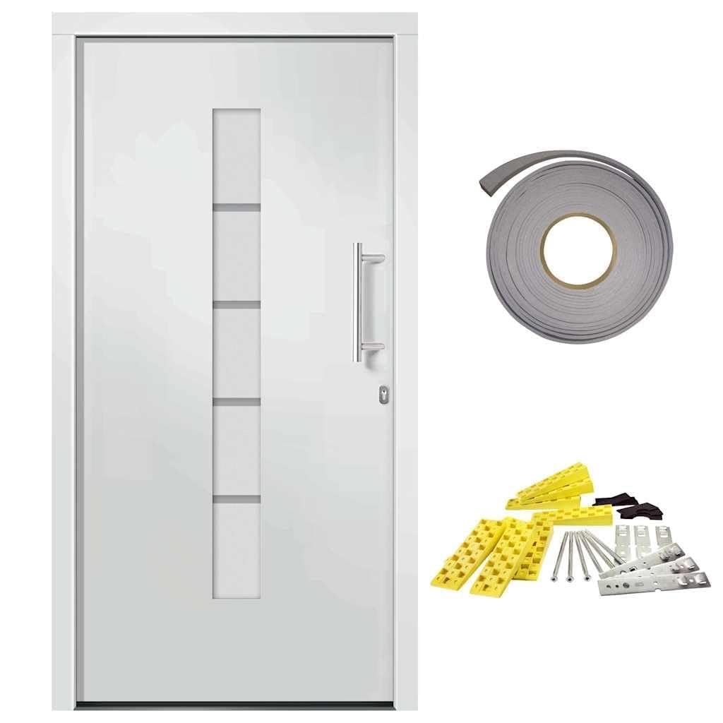 Drzwi wejściowe aluminium i PCW białe 100 x 210 cm