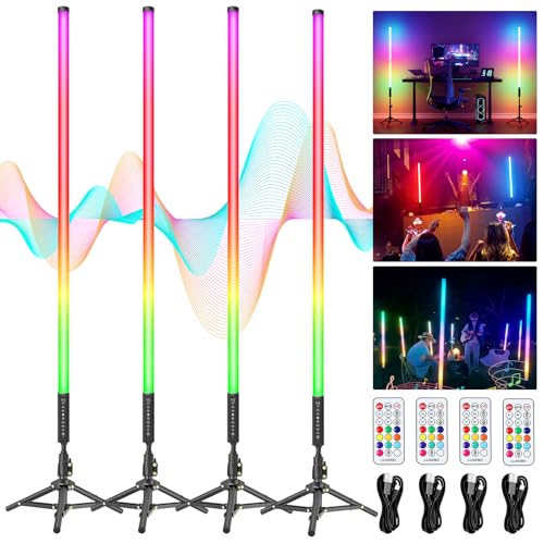 Uyled 4 Pack RGB DJ Tube Lights 4ft LED Video Stick Lights with Stand 5000mAh Battery Powered Color Neon Light Bar for Parties Dance 360 Photo Booth Studio Photography Wedding Stage Lighting