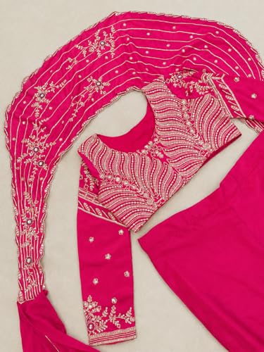 Image of Lehenga choli Womens And Girls Soft Crep Silk Saree With Full-Stitched Blouse With Embroidery Work Wedding navratri party letest
