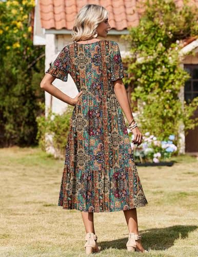 Image of Zeagoo Womens Summer Dresses 2026 Casual Midi Dress Flowy Sundress Ruffle Short Sleeve Tiered Dresses A Line Boho Dress