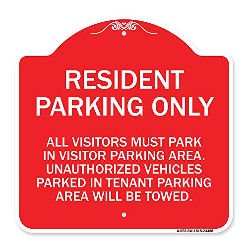 SignMission Designer Series Sign - Parking Sign Resident Parking Only | Red & White 18" X 18" Heavy-Gauge Aluminum Architectural Sign | Protect Your Business & Municipality | Made in The USA