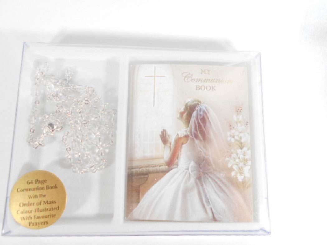 The Healing Corner Girls Clear White 'S First Holy Communion Gift Glass White Rosary & Mini Communion Book …
