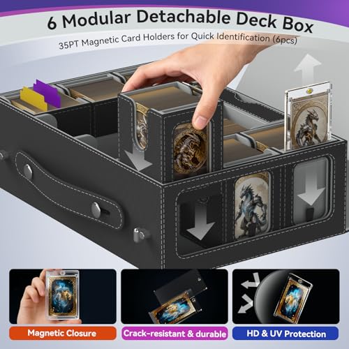 Cortile Commander Deck Box for MTG, Modular 9-in-1 Card Storage Box with 6-Deck Card Case,2-Row Deck Case and Dice Tray Fits 1400+ Double-sleeved Cards with Alloy Lock for TCG/EDH, Black Grey by Cortile - Used condition - Image 7