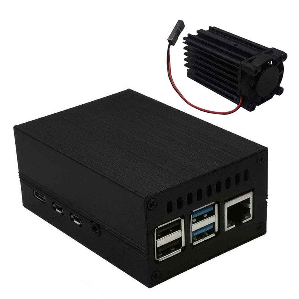 ZkeeShopfor Raspberry Pi 4 Aluminum Alloy Case with Cooling Column and Cooling Fan Compatible for Raspberry Pi 4 Model B (Black)