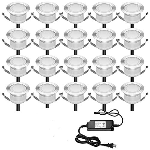 Best Deal FVTLED Low Voltage LED Deck Lighting Kit Stainless Steel Waterproof Outdoor Landscape Garden Yard Patio Step Decoration Lamps LED In-ground Lights, Pack of 20(Warm White)