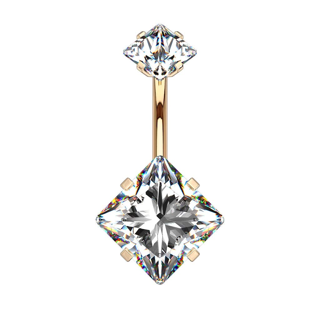 Paula & Fritz® Bauch-nabelpiercing Quadratischer Zirkonia 316L Chirurgenstahl Banane Bauch-Piercing Bananabell Nabel-Piercing Gold Silber Schwarz